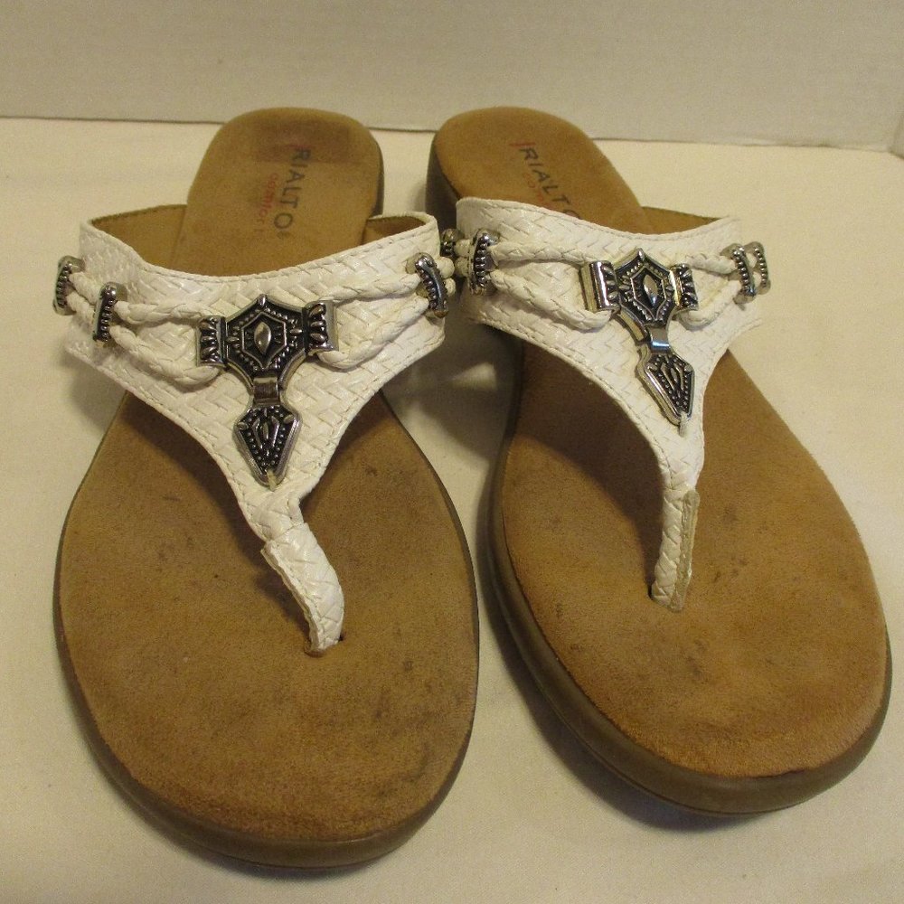 Rialto Sandals Woman Size 8 White Brown Travel Vacation Cruiseship Pool Sandals